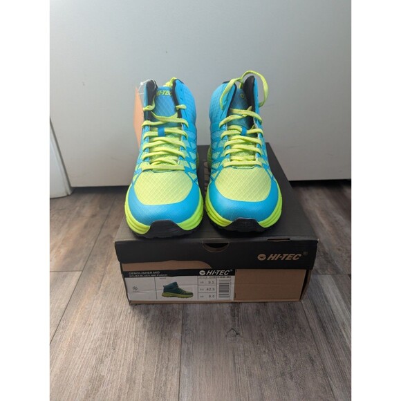 NIB HI-TECH Demolisher Mid Scuba Blue/Lime Punch Men\'s 9.5 Hiking Trail Shoe Boo